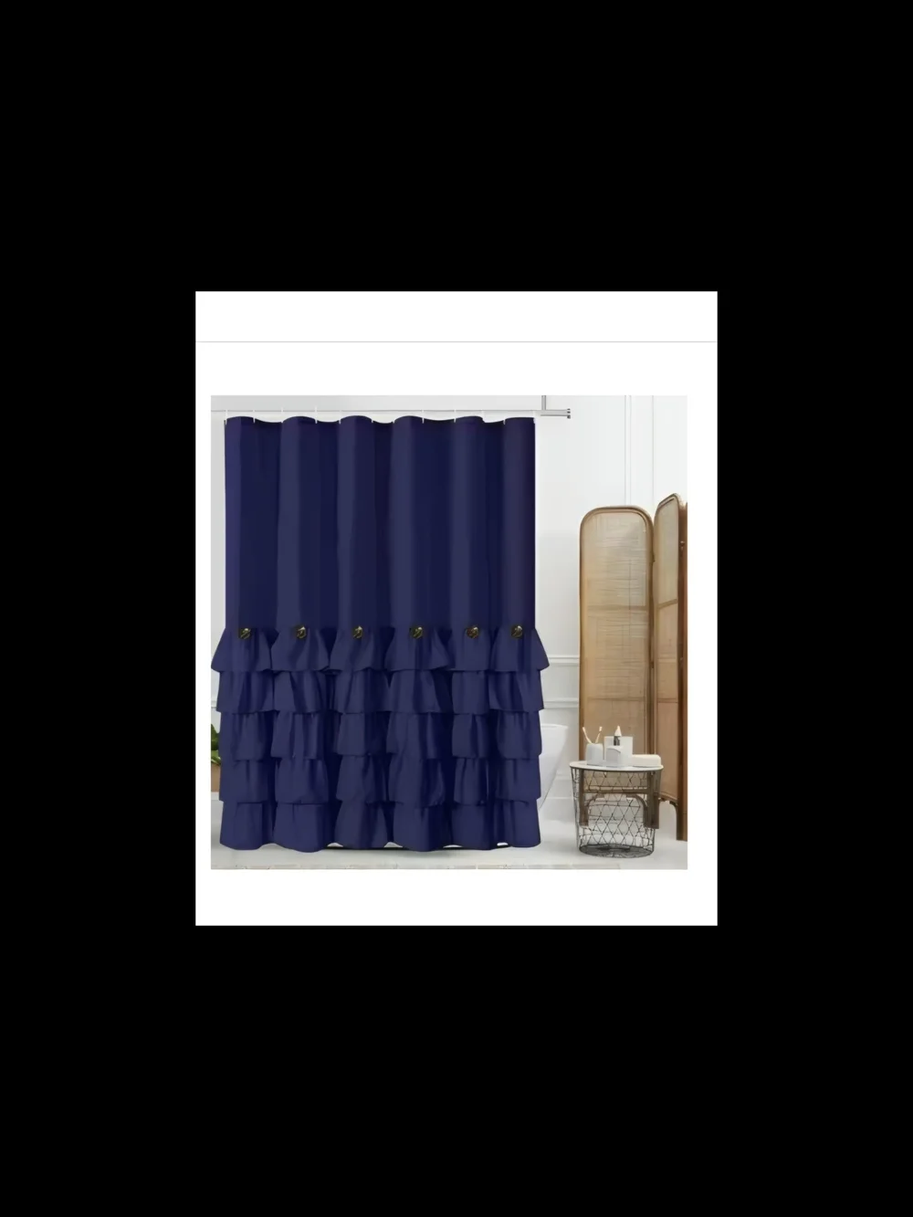 Navy Ruffled Shower Curtain – Elegant Layered Design